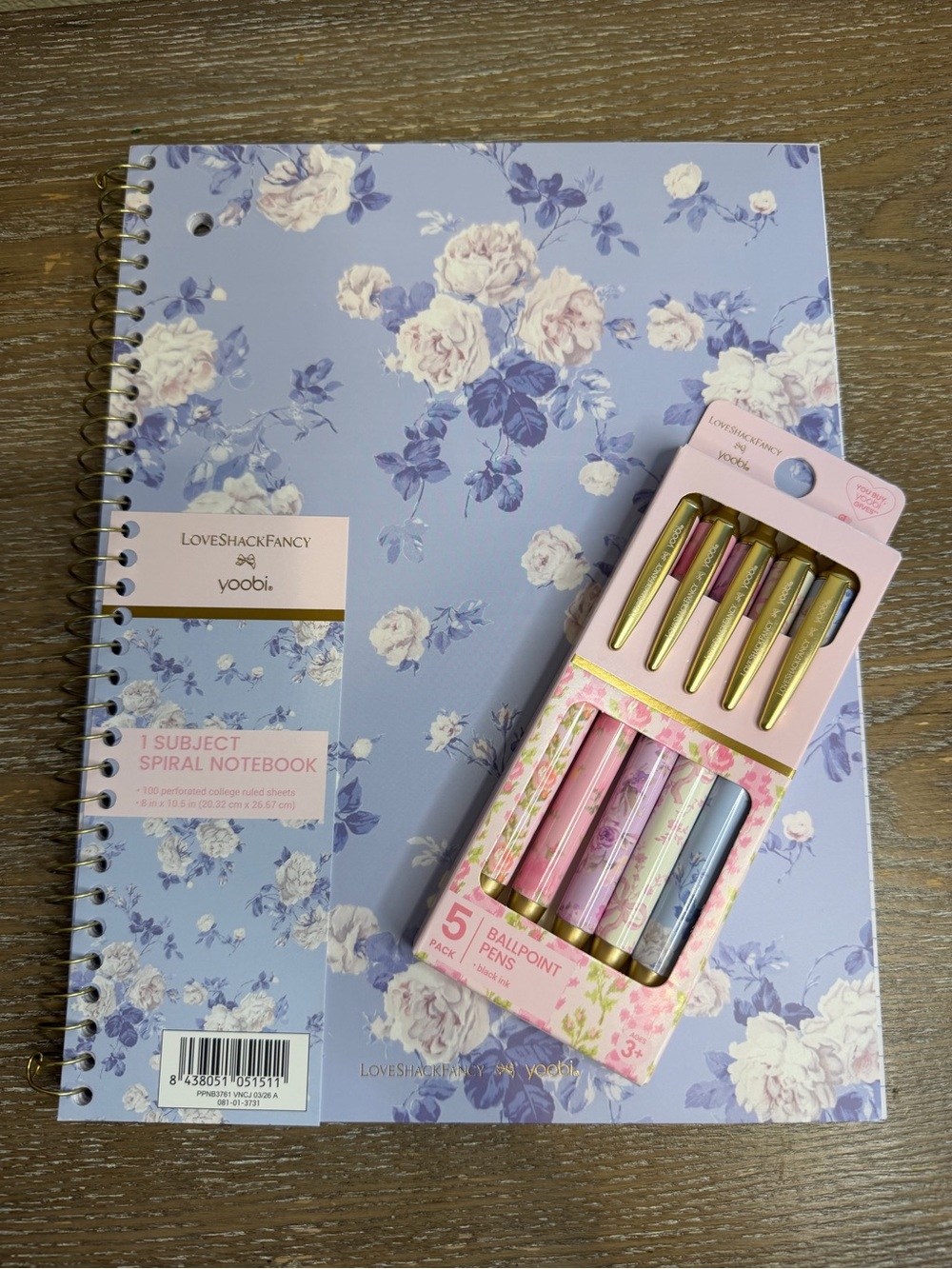 LoveShackFancy x Target - Yoobi Wide Ruled Floral Notebook & 6 Ballpoint Pen